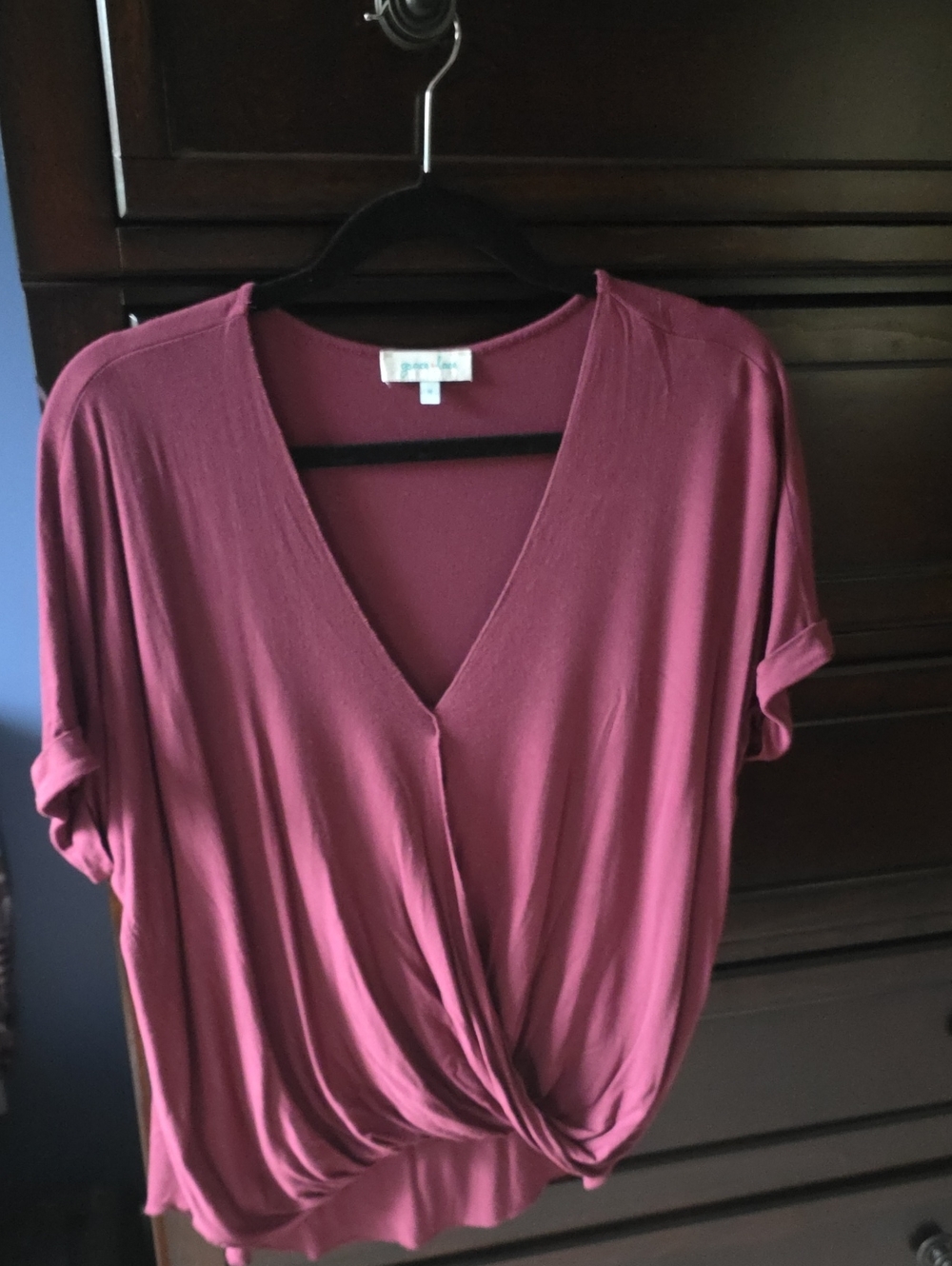 Grace & Lace Twist-Front V-Neck Tunic in Mauve